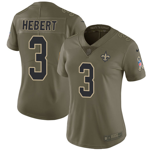 Nike Saints #3 Bobby Hebert Olive Women's Stitched NFL Limited Salute to Service Jersey